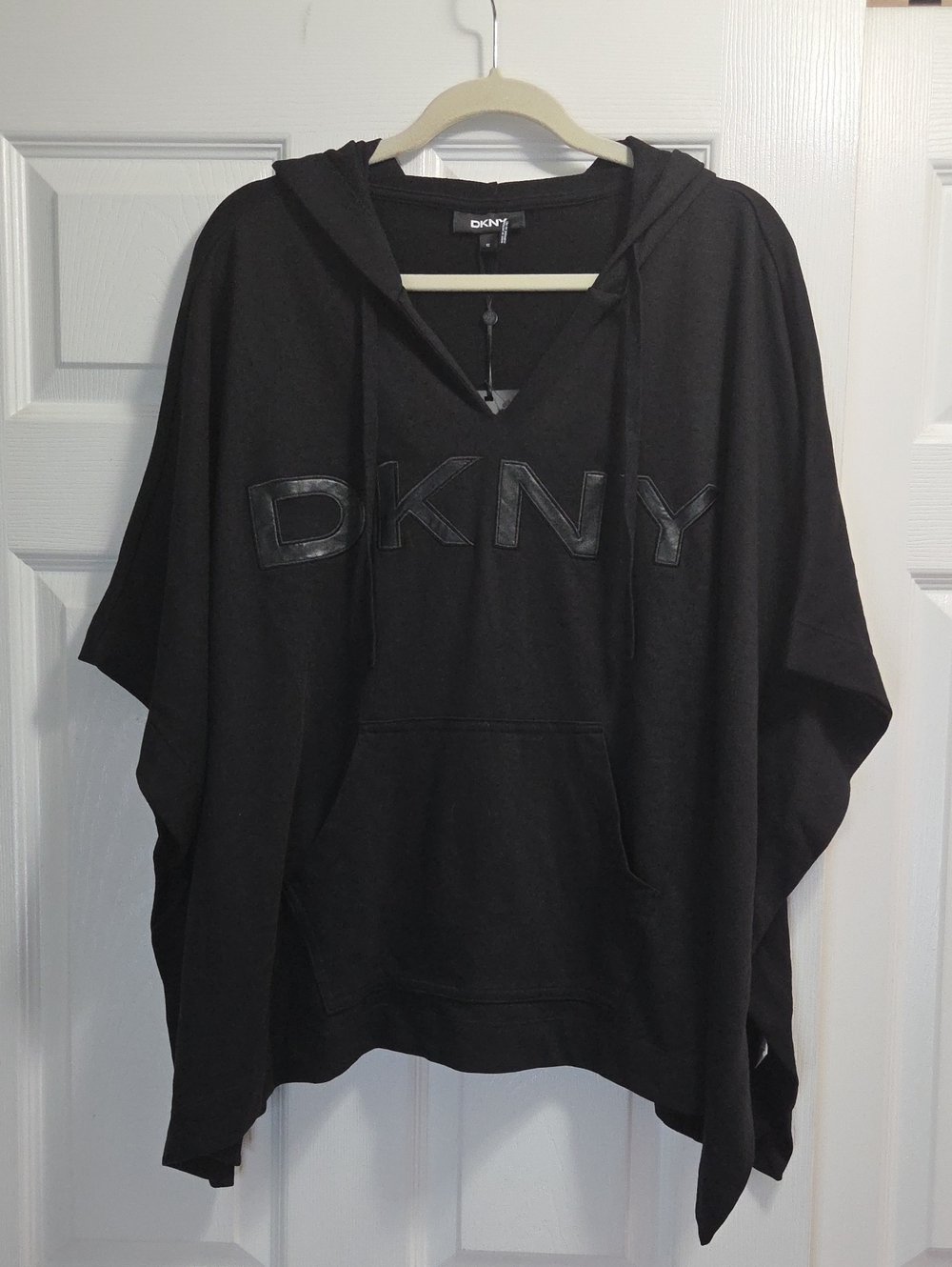 DKNY Black Logo Poncho Hooded Swearshirt